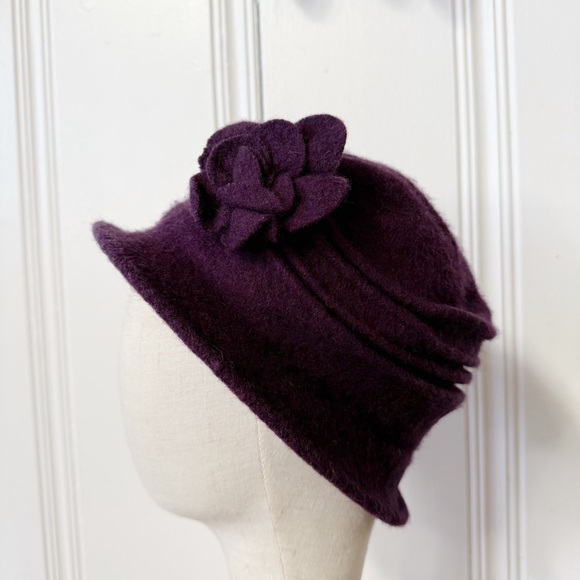 Plum Floral Accent Wool Cloche Hat New with Tags - Picture 7 of 7